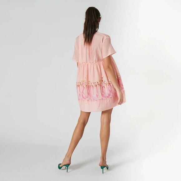 BNWT Rachel Antonoff Trapeze Howard Dress in Flamboyance Pink Flamingos Print - Picture 2 of 5